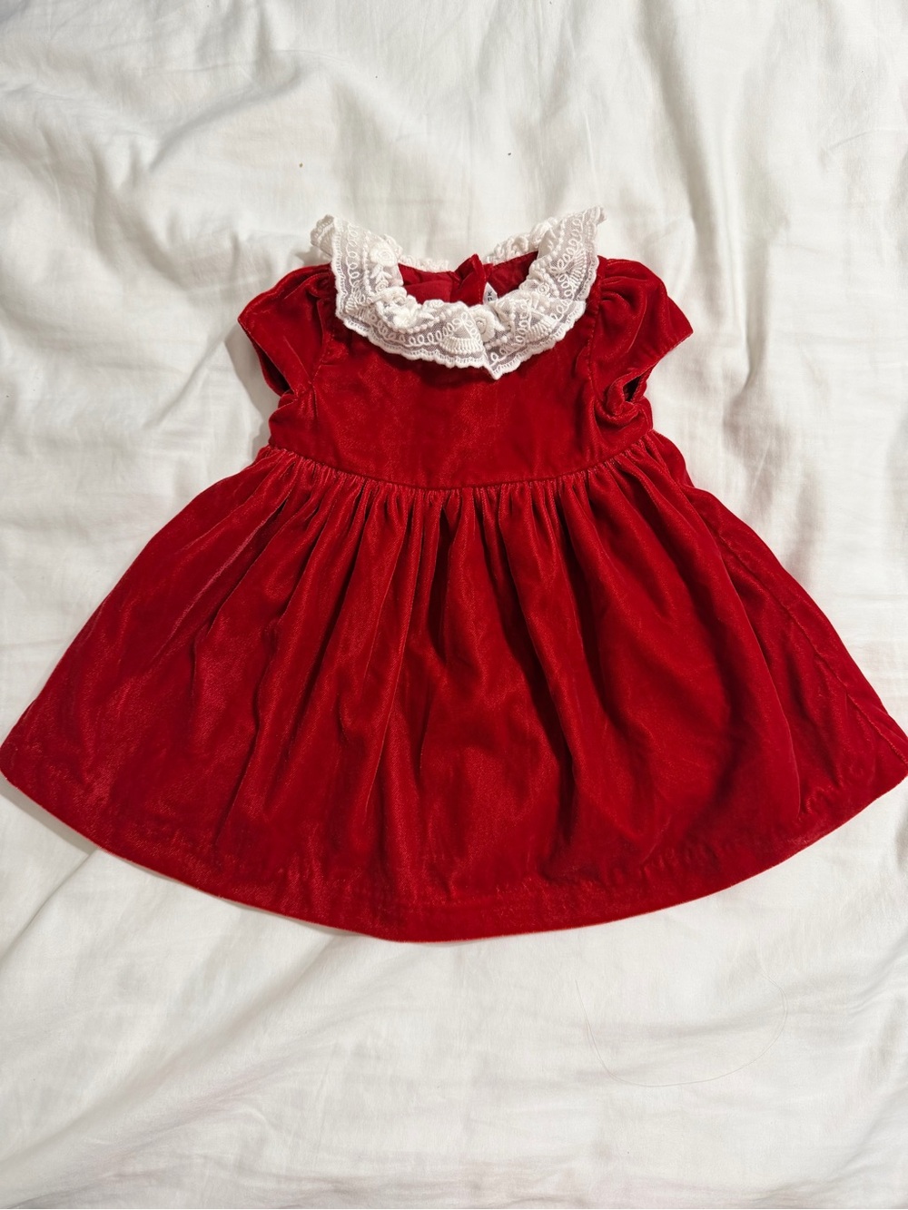 Janie and Jack Red Velour Holiday Special Occasion White Lace Dress Size 3-6m